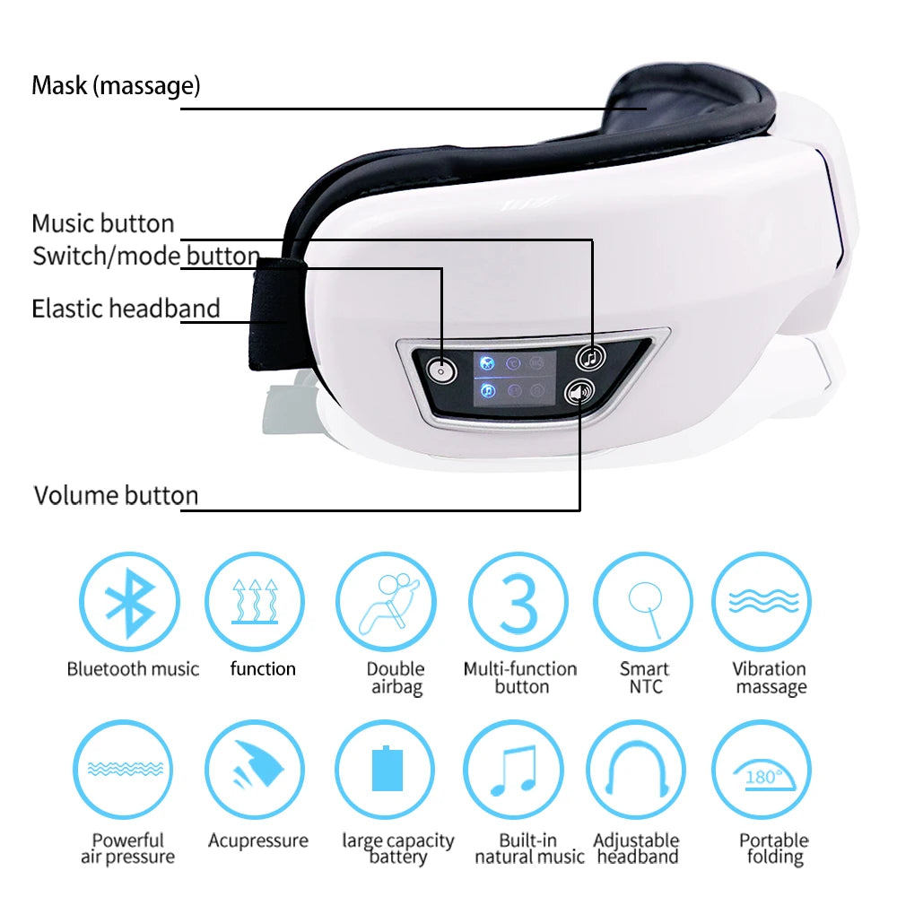 Masseur Yeux Chauffant Pliable – Air, Vibration & Musique